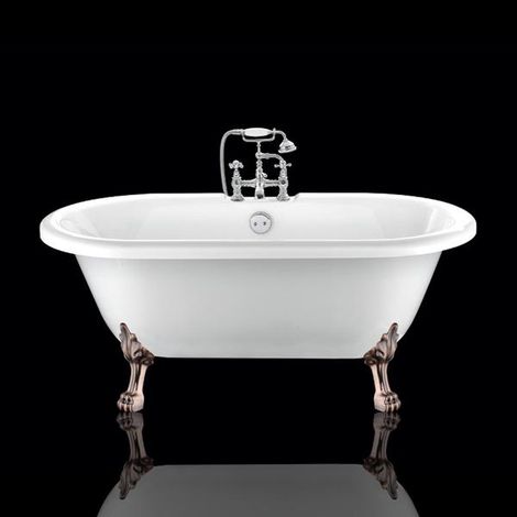 Baignoire sur pieds rétro CHELSEA Blanche 170 cm Pieds de Lion Cuivre rouge vieilli