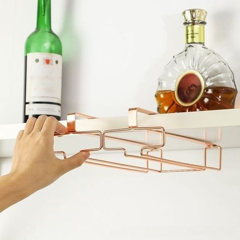 Roségoldener zweireihiger Weinglashalter, hängender Glashalter, Stielglashalter, Weinglas-Hängeständer