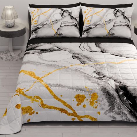 Couvre-lit d'été 220x260 cm 100 g/m² Double Face, Couette légère pour lit Une Place et demie, Printemps, Modèle Marbre Gris Clair, 100% Fabriqué en Italie (1/5)