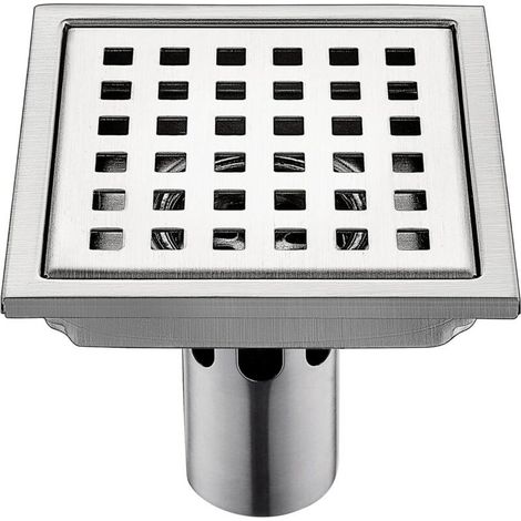 Siphon de Sol Siphon De Sol en Acier Inoxydable Salle De Douche Salle De Bain Grand Déplacement Treillis Carré Déodorant Siphon De Sol (Color : Metallic, Size : 15×15cm) (1/3)