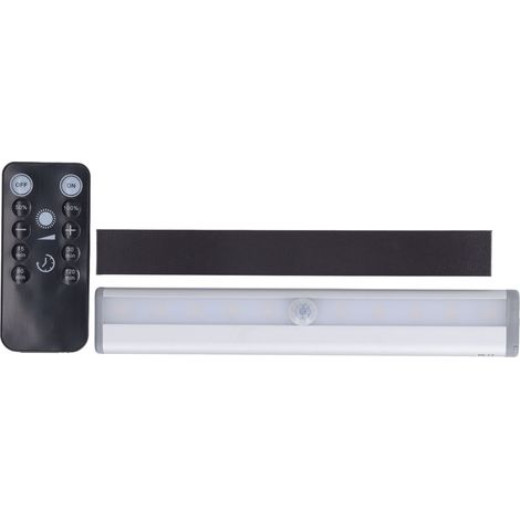 Barre lumineuse LED magnétique pour armoire, blanc chaud, 2 niveaux de luminosité, variateur progressif, minuterie, télécommande.