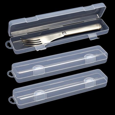 Lot de 3 boîtes à couverts en plastique de 27 cm - Portables - Boîte à couverts portable - Boîte de rangement pour l'extérieur, les voyages, le camping, l'école - Réutilisable (1/5)