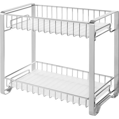 Étagère à épices, Étagère de rangement cuisine en métal à 2 niveaux, Porte-épices avec planches en plastique, pieds antidérapants, pour cuisine, salle de bain, Argent KCS013E01 (1/4)