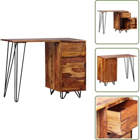 Schreibtisch mit 1 Schublade und 1 Schrank Massivholz - Holz Schreibtisch - Palisander Tisch - Vintage Schreibtisch - Industrieller Schreibtisch - Handgefertigter Schreibtisch