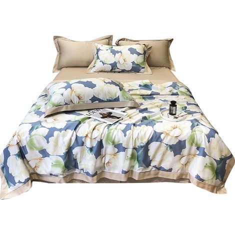 Couverture d'été légère imprimée lavable pour chambre, motif floral bleu océan, 200x230 cm, édredon respirant sans couette. (1/5)