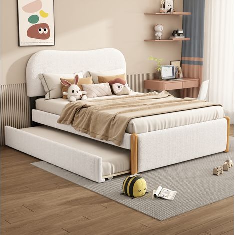 Letto imbottito 140x200 cm bianco in velluto con letto estraibile (1/5)