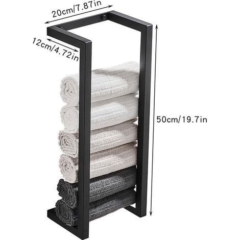 Toallero metálico de pared para baño - Almacenamiento de toallas para espacios pequeños - Negro (1/5)