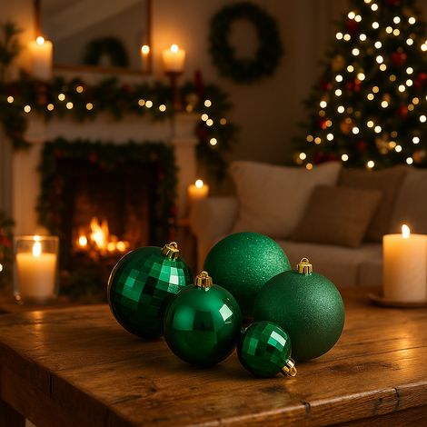 Palline per albero di Natale color verde, addobbo natalizio elegante e di alta qualità -4 palline da ⌀ 10 cm (1/5)