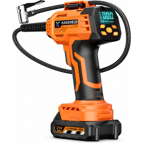 Gonfleur de pneus portable sans fil pour voiture noir et orange batterie amovible haute pression haute puissance pression prédéfinie (1/5)