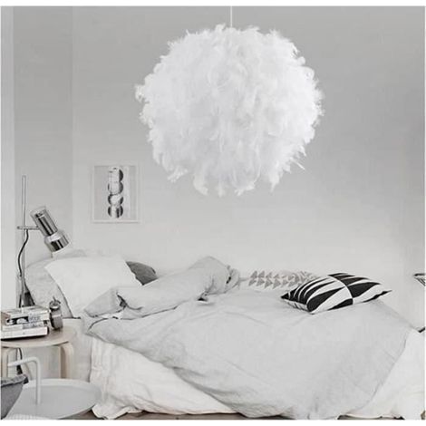 Suspension en plumes véritables cousues main blanc - 40cm - E27 220V 40W (1/3)