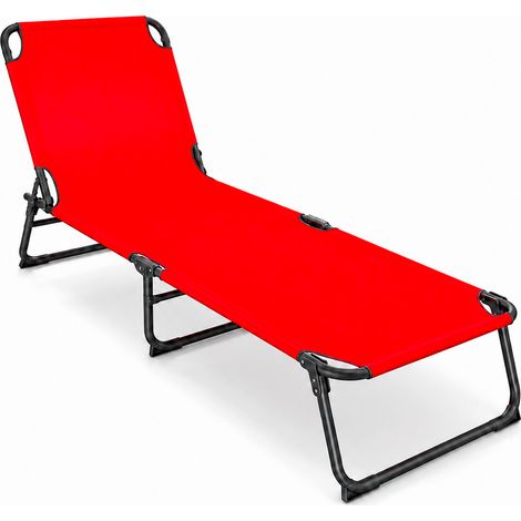 Sdraio Relax Da Mare Pieghevole Con Schienale Reclinabile Regolabile E Struttura In Metallo Nero Per Piscina Giardino E Spiaggia 187 x 53 x 24 Cm Rosso