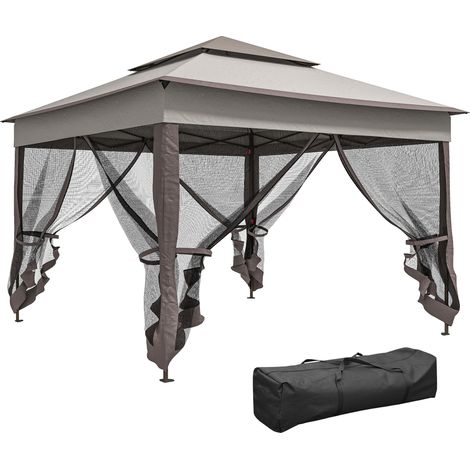 Pavillon pliant avec parois latérales, gris, 3,25 x 3,25 x 2,7 m (1/5)