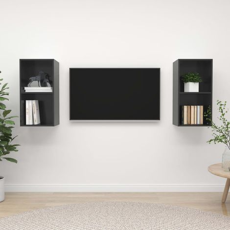 TV-Wandschränke 2 Stk. Hochglanz-Grau Holzwerkstoff