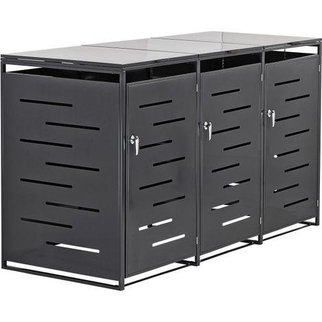 Dema – Cache-poubelle extérieur pour 3 bacs 240L – Métal anthracite RAL 7016 – Dimensions extérieures 2040x810x1160mm – Verrouillage sécurisé