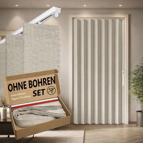 100% Blackout Door Curtain - Accordion Style Folding Curtain with Magnetic Closure, Adhesive Installation without Drilling, Including Adhesive Bar, Occlusion (1/5)