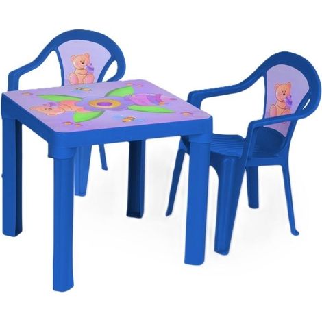 Tavolo blu e due sedie