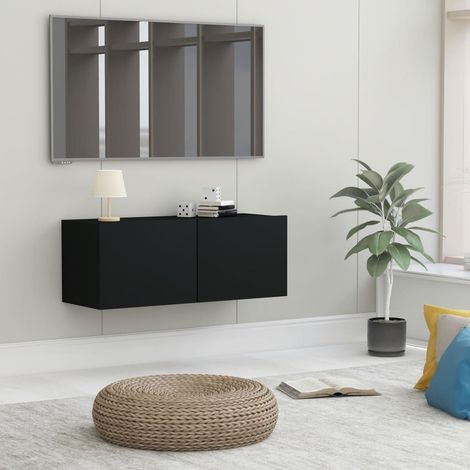 Meuble TV 2 Tiroirs : 80 X 30 X 30 Couleur Noir. A suspendre au mur (1/5)