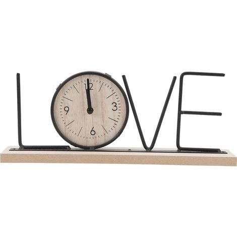Desk Shelf Clock Wood Iron Battery Operated Modern Decorative Letter Table Clock Ornament for Living Room Dining Room Bedroom Office LOVE Version (1/5)