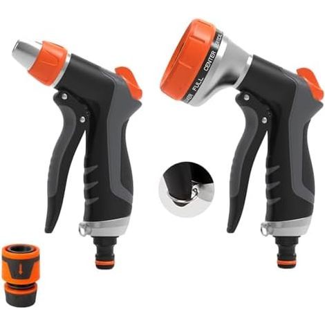 2Pcs Pistolet d'arrosage: Haute Pression avec 10 Modes & 2 d'Arrosage, Pulvérisateur Multifonctionnel pour le Lavage des Voitures, les Jardin, Animaux Domestique, Plante Orange et Noir. -