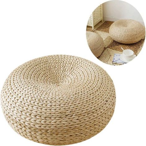 Cuscino da pavimento rotondo traspirante in paglia intrecciata, Cuscino da pavimento