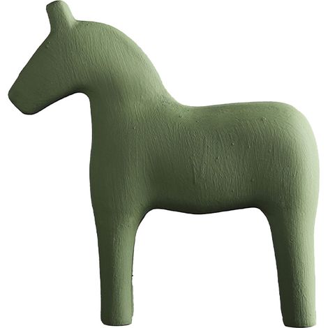 Figurine cheval en bois vert peint à la main, statuette chevaline en pin massif solide, décoration de bureau table famille style épuré couleur unie L (1/5)