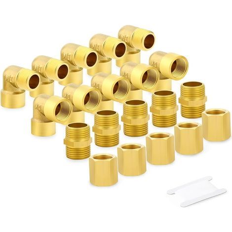 8 pièces Raccords de tuyauterie en laiton 1/4 pouce BSP, mamelons hexagonaux, raccords hexagonaux, coudes à 90 degrés pour tuyaux d'air comprimé (1/5)