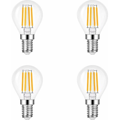 Ampoule LED G45 E14 6W 3000K Blanc Chaud, Lot 4  LED vintage claire, 720 lm, équivaut 60W, 220-240V, non dimmable, sans scintillement. Pour tables, murs et suspensions. (1/5)