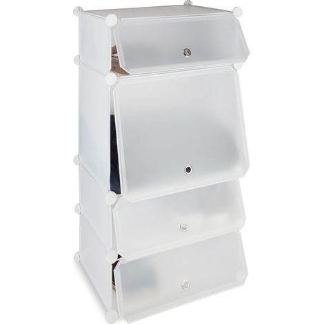 Meuble Chaussures Plastique étagère 4 casiers système Plug-in Portes Armoire HxlxP: 91 x 49 x 36,5 cm, Blanc (1/5)