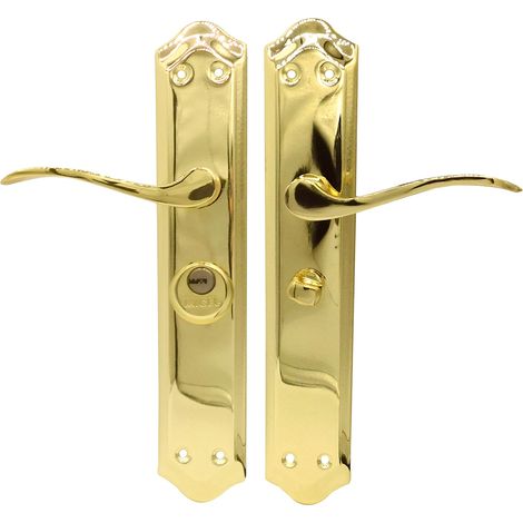 Poignée de porte avec condamnation pour poignée de porte de 47 mm, main gauche, avec béquille, 2 clés, finition laitonnée, couleur or, 120 x 256 x 55 mm (1/5)