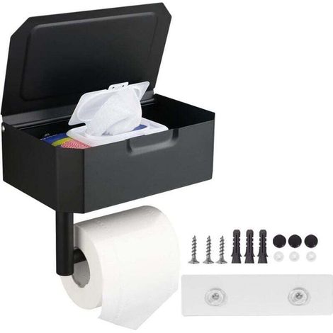 Toilettenpapierhalter mit Feuchttuchfach, Toilettenpapierrollenhalter aus Edelstahl zur Wandmontage (kleben oder bohren) in Küche und Bad (1/3)