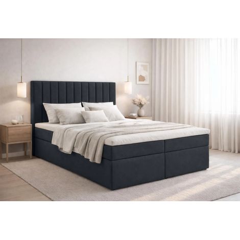 AX LIVING Stauraum Boxspringbett Schwarz 180x200  cm mit Topper Bursa Doppelbett