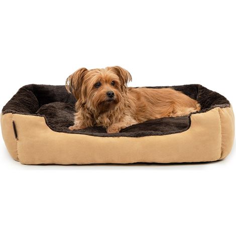lionto Hundebett, weiches Kuschelbett mit herausnehmbarem Wendekissen & Anti-Rutsch-Boden, 75x60 cm, beige/braun