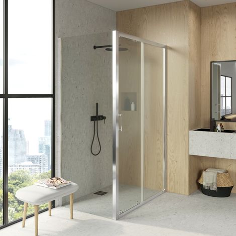BATHME LONDON-3 Mampara Ducha Lateral Fijo+Frontal Corredera Cromo Transparente - Medida: 83-85x153-155 cm - ref: BVF2RF085X155