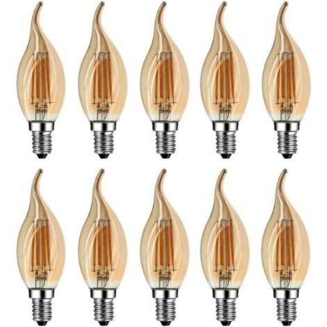 Ampoule Flamme LED E14, 4W Equivalent à Ampoule Halogène/Incandescente 40W, Blanc Chaud 2700K, Flamme Bougie LED encastrable, 360° Faisceau, IRC80, Verre marron, Lot de 10 [Classe énergétique A++] (1/5)