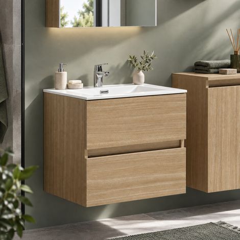 Mobile bagno singolo lavabo SIENA 60 cm - rovere chiaro (1/5)