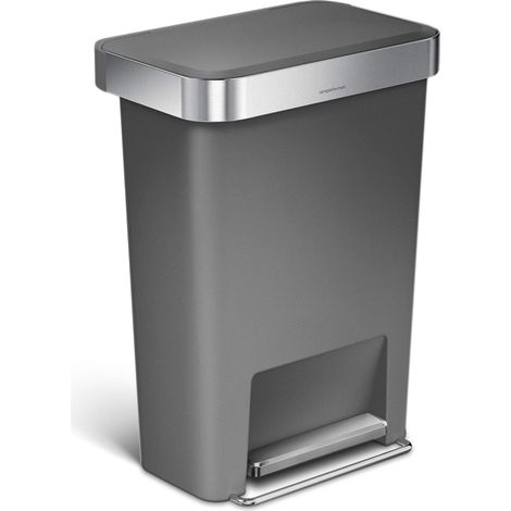 poubelle rectangulaire à pédale, avec réserve à sacs, poubelle de cuisine, plastique gris, 45 litres (1/5)