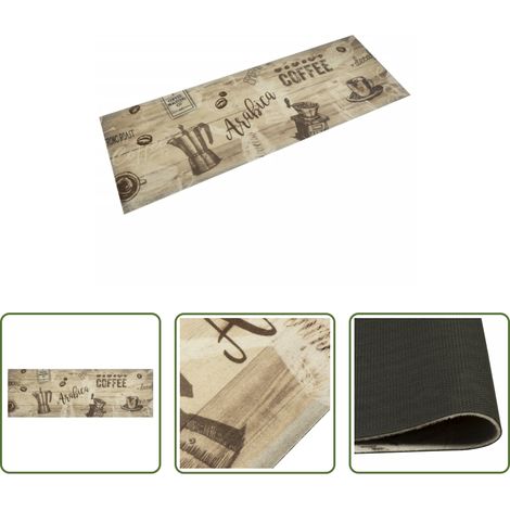 Tapis de cuisine antidérapant - Tapis de cuisine lavable imprimé café marron 60x180 cm velours (1/5)