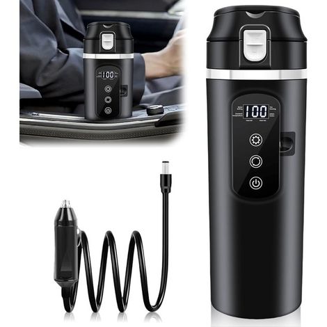 LCD Thermoskanne fürs Auto Beheizbarer Reisebecher Getränke für unterwegs Einstellbare Leistungsstufe 500 ml Schwarz (1/5)