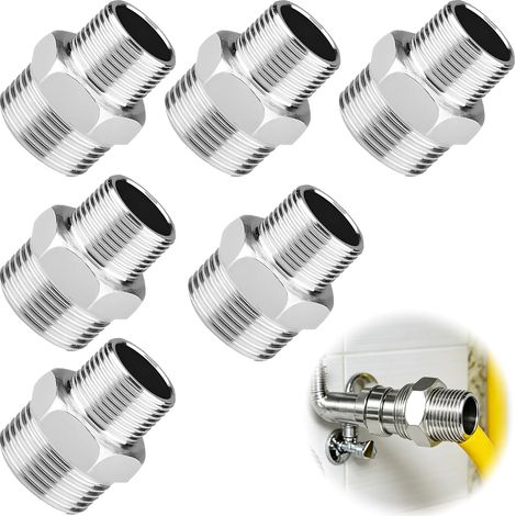 6PCS Raccords Doubles en Acier Inoxydable 1/2" AG x 3/8" AG, Adaptateur Filetage Mâle 1/2" AG x 3/8" AG, Raccord Tuyau Eau pour Tuyaux Flexibles et Installations Domestiques (1/5)
