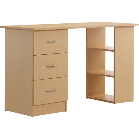 Homcom – Bureau droit en MDF 120x49x72 cm – 3 tiroirs coulissants – Design contemporain – Montage facile – Coloris bois naturel
