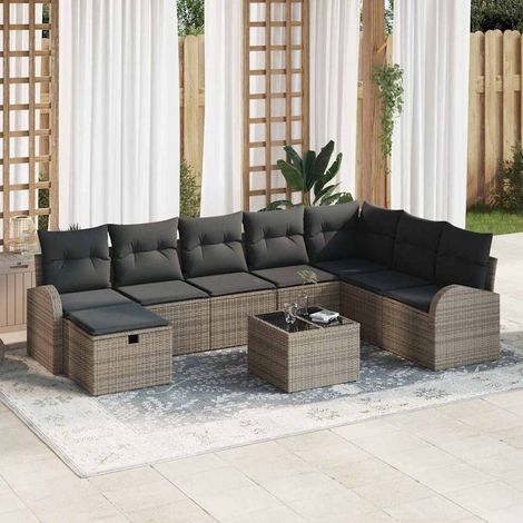 Teenpull – Gartensofa-set 9 Stk. Grau Poly-Rattan (1/5)