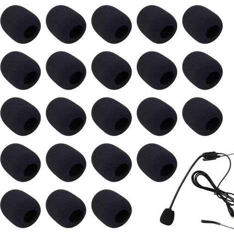 20 Pièces Bonnette Micro pour Micro-cravates, Mousse Mini Microphone Casque Moto Pare-brise, Pour La Salle De Classe, La Salle De Conférence, Interviews D'Actualités, 8 x 22 x 30 mm, Noir