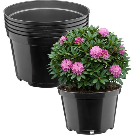 Garronda x5 Pots de Pépinière Ronds en Plastique Ø24 x 15,5 cm (5L) - Pot Semis Robuste avec Drainage Repiquage Pot de Fleur et Culture pour Serre Horticulture Jardin Intérieur Extérieur GD-0202