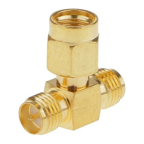 Adaptador triple T RF RP-SMA hembra a 2x RP-SMA  Dorado (1/3)
