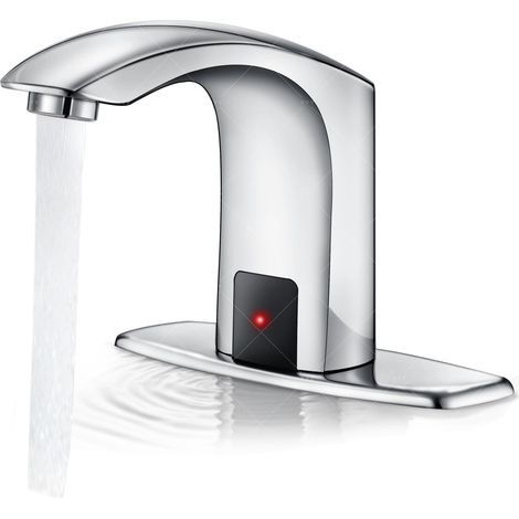 Bassin pour cascade lavabo infrarouge de salle de bain Robinets à capteur Robinet automatique sans contact en laiton massif avec mitigeur d'eau froide et chaude (1/5)