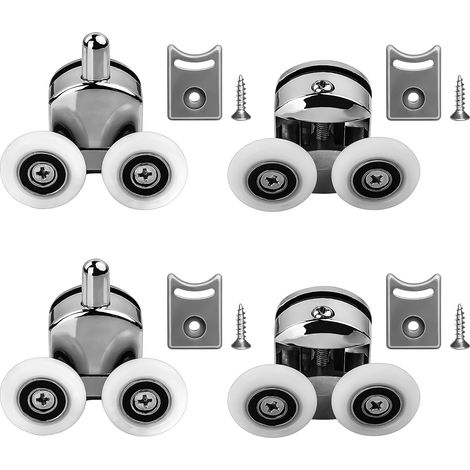 Lot de 4 roulettes pour porte de douche, diamètre : 23 mm, pour portes coulissantes, cabines de douche, pièces de rechange pour verre de 4 à 6 mm, pour cabine de douche et porte coulissante de salle (1/5)