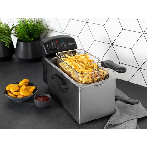 Kaltzonen Fritteuse Edelstahl Silber mit Deckel 2000Watt, 3 Liter (1/5)