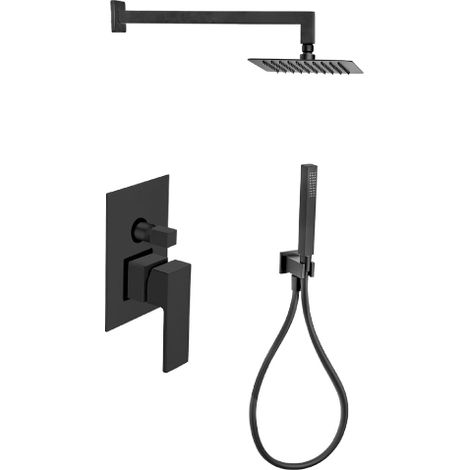 Kit doccia Kyra 2 per incasso doccia due vie soffione quadro in acciaio inox e doccia monogetto in ABS con ugelli anticalcare nero opaco