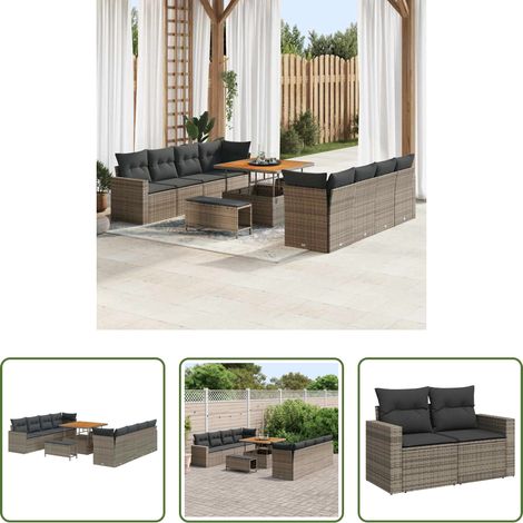 vidaXL Poly-Rattan - Gartensofa-set 11 pcs Grau Poly-Rattan (1/5)