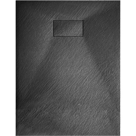 Piatto Doccia Spessore 2.6 Cm Resina SMC Effetto Pietra Stone Ardesia Antiscivolo Riducibile Filopavimento Con Griglia Di Copertura Nero 100x100 Cm - Misura: 90 x 160 cm
